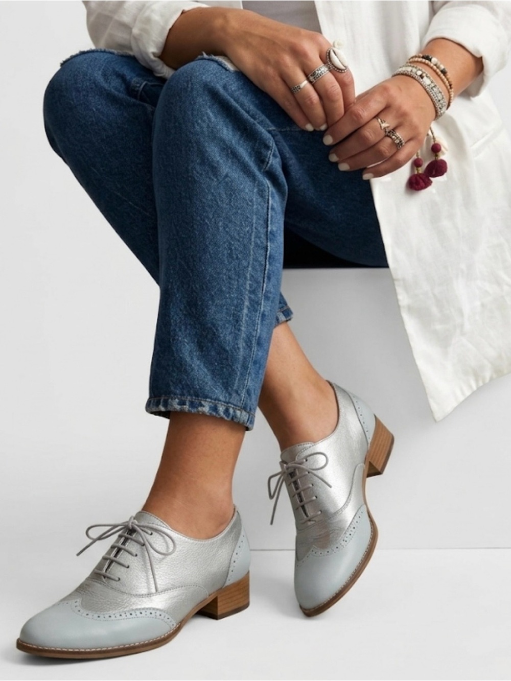 Diana Made in Japan Women's Two-Tone Silver Gray Oxford Shoes Size 8, 8/5